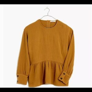 Madewell gauze button back peplum top in gold